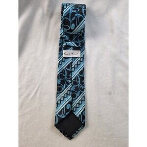 Karl Knox Teal Light Blue & Black Geometric Paisley Jacquard Silk Tie